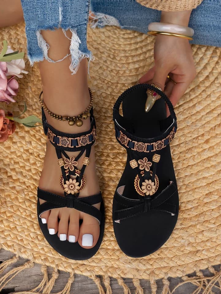 Dámské elegantní plážové sandály s otevřenou špičkou - pohodlné letní boty ve stylu boho