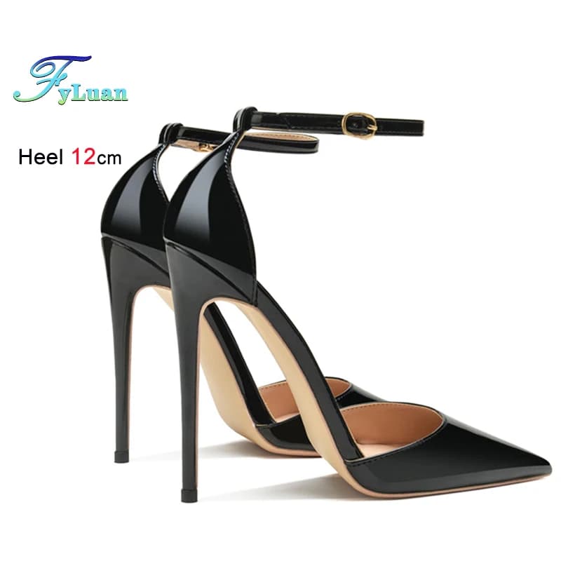 Dámské lodičky na podpatku špičatý nos elegantní kožené černé 6-12 cm vel. 33-46