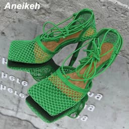 Dámské letní lodičky na podpatku síťované šněrovací elegantní společenské boty na slavnostní večer - náhled 4