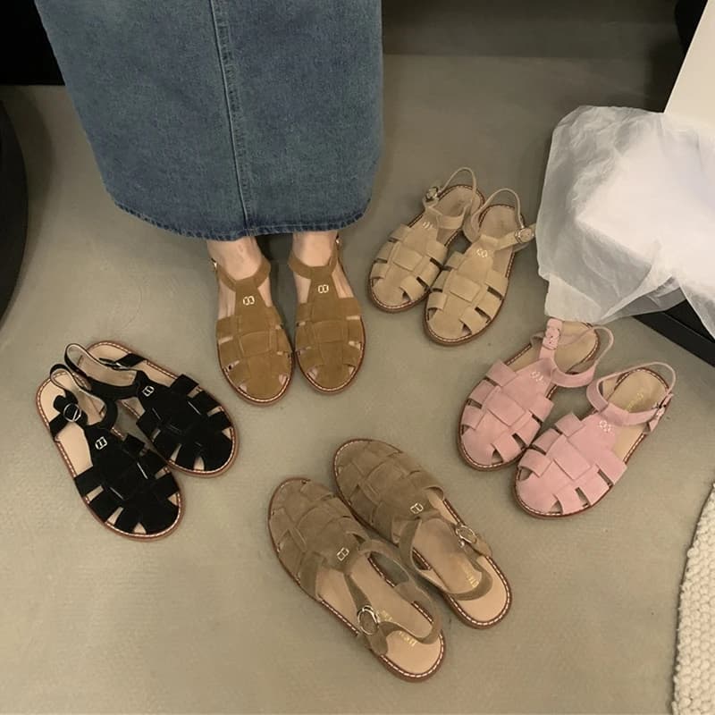 Dámské kožené sandály řecký styl ploché pohodlné letní boty módní průřez