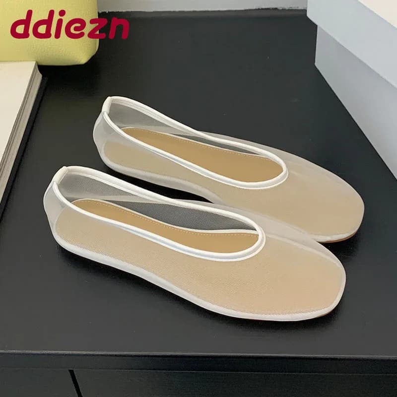 Dámské prodyšné síťované baletní ploché slip-on boty pro ženy