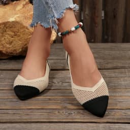 Dámské ploché boty 2025 pohodlné procházkové špičaté elastické pletené všestranné - náhled 3
