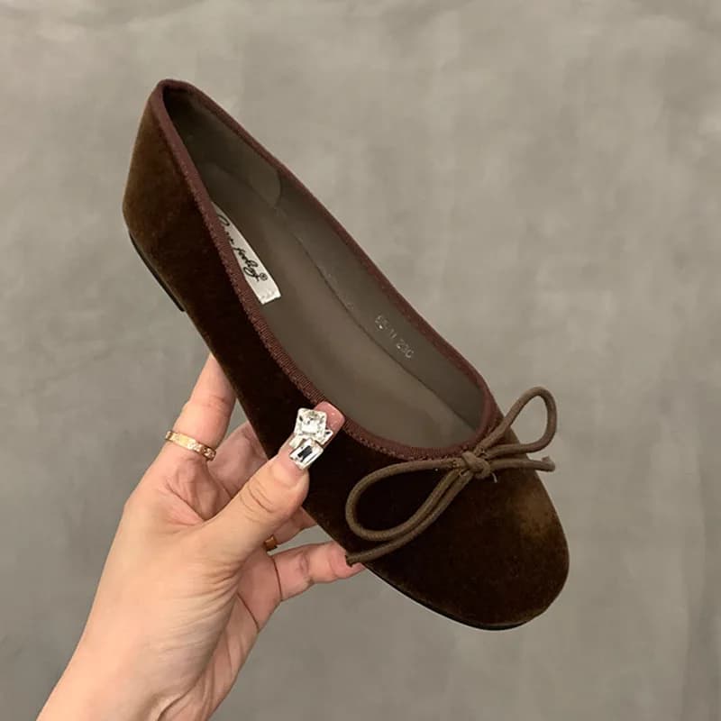 Dámské červené podzimní baleríny ploché slip-on s mašlí kulatá špička