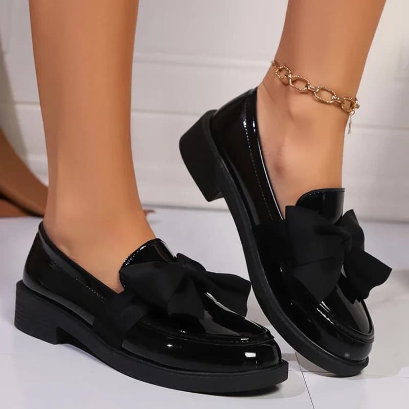 Dámské loafers slip on s mašličkou lakovaná kůže pohodlná měkká podrážka platforma letní 2025