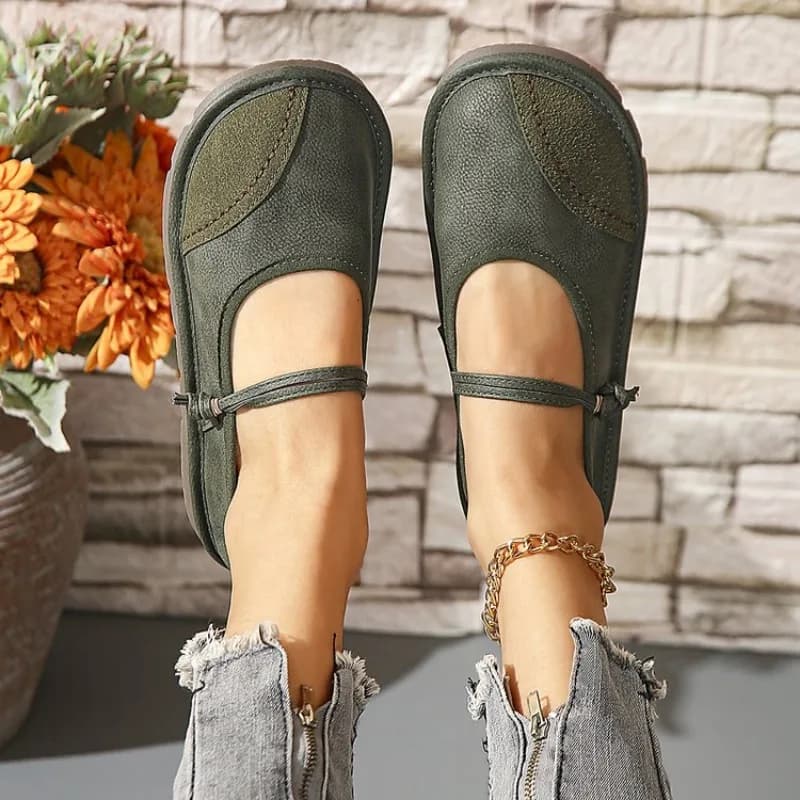Retro dámské Mary Jane ploché boty patchwork casual z měkké kůže