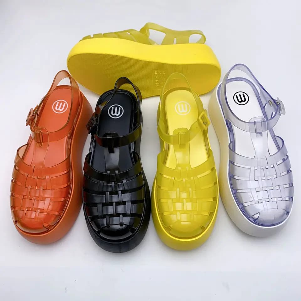 Dámské PVC sandály s tlustým podpatkem a prodyšnou platformou jelly podrážky jednobarevné