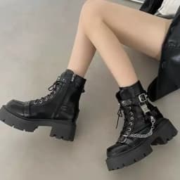 2025 nové dámské kotníkové boty gotické s cvočkami a řetězovým designem rockový punk styl - náhled 4
