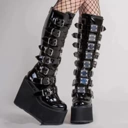Dámské nadkolenní kožené boty cosplay s platformou a vysokým podpatkem gotické spony - náhled 2