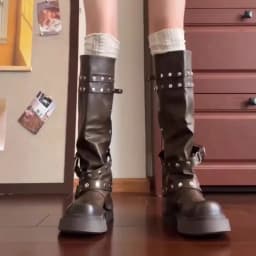 Dámské vysoké boty s platformou kožené motocyklové goth punk - náhled 3