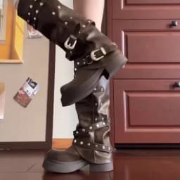 Dámské vysoké boty s platformou kožené motocyklové goth punk - náhled 6
