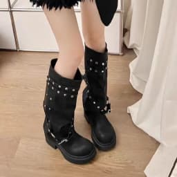 Dámské vysoké boty s platformou kožené motocyklové goth punk - náhled 7