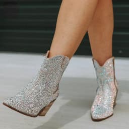 Dámské westernové boty kotníkové cowboy boots glitter třpytivé vysoké podpatky 2024 móda sexy - náhled 4