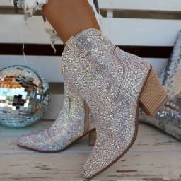 Dámské westernové boty kotníkové cowboy boots glitter třpytivé vysoké podpatky 2024 móda sexy - náhled 2