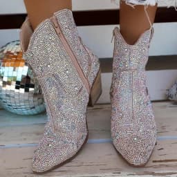 Dámské westernové boty kotníkové cowboy boots glitter třpytivé vysoké podpatky 2024 móda sexy - náhled 3