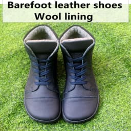 Kožené barefoot kotníkové boty s vlněnou podšívkou pro ženy i muže zero drop širší prsty - náhled 2