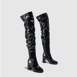 Dámské nadkolenní lakované kozačky s tlustými podpatky sexy styl boty - náhled 6