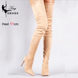 Suede Sexy Over The Knee Thigh High Long Boots Pointed Toe Stretchy Sexy Party Lady Boots Candy Color Autumn Winte Women's Shoes - náhled 5