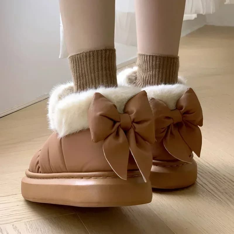 Dámské teplé kotníkové boty voděodolné neklouzavá podrážka sněhule fleece mašle
