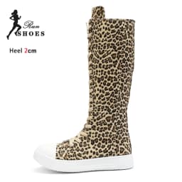 Women High Top Casual Canvas Shoes Spring Autumn Knee-High Boots Lace-up Zipper Ladies Comfort Flats Vulcanize Sneakers 36-43 - náhled 3