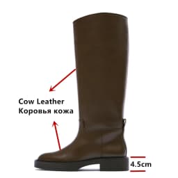Kozačky nad kolena z pravé kůže s vysokým podpatkem teplé na podzim zimu motocyklové boty pro ženy - náhled 3