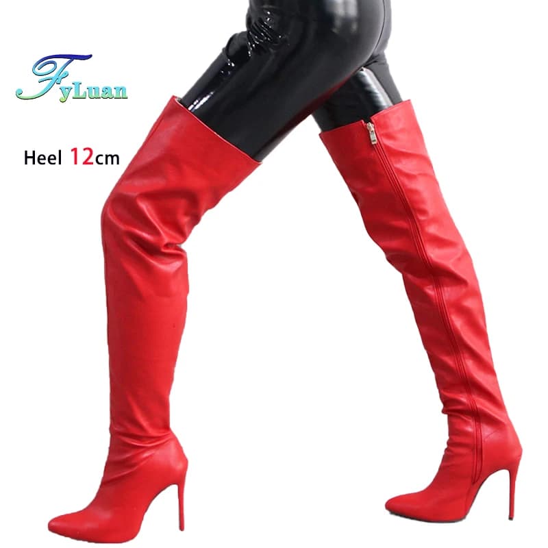 Velikost 34-47 Nadkolenní špičaté boty s bočním zipem PU kůže Dámské sexy personalizované