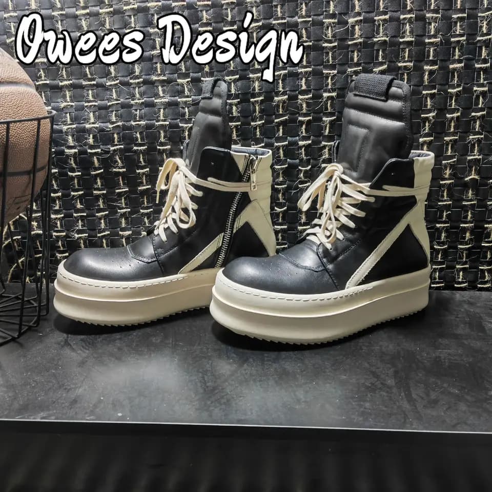 Pánské vysoké chunky tenisky z pravé kůže sportovní kotníkové šněrovací černé bílé casual