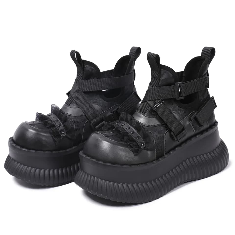 Dámské Mary Jane boty s tlustou podrážkou vysoký kotník tmavý styl šněrování křížový vzor