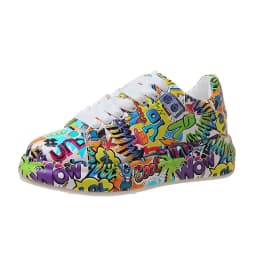 Dámské casual sportovní tenisky s graffiti potiskem šněrovací PU kůže - náhled 7