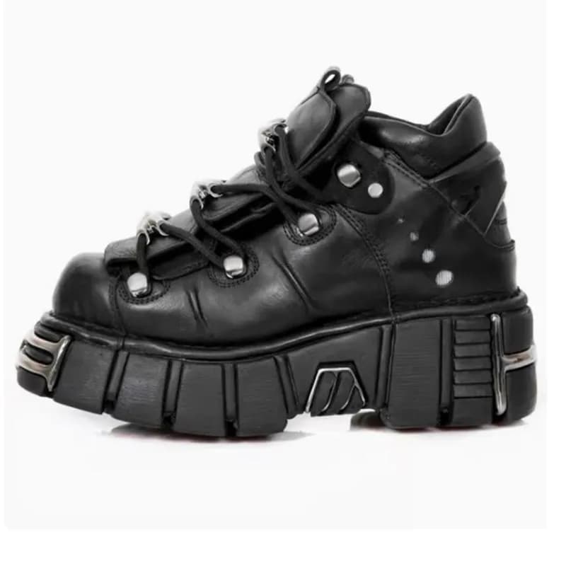Dámské punk boty šněrovací 6 cm podpatky platforma goth kotníkové kovová ozdoba