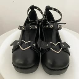 Růžové Mary Jane boty Wedges srdíčková přezka Lolita gothic platforma velikost 43 - náhled 4
