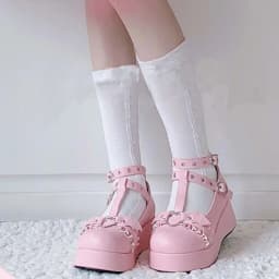Růžové Mary Jane boty Wedges srdíčková přezka Lolita gothic platforma velikost 43 - náhled 2