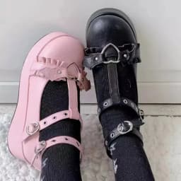 Růžové Mary Jane boty Wedges srdíčková přezka Lolita gothic platforma velikost 43 - náhled 6
