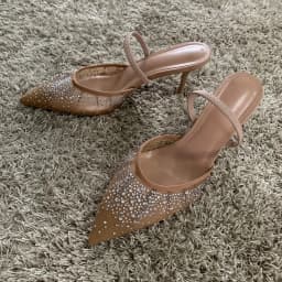 Letní dámské sandály s rhinestones síťované vysoké podpatky elegantní slingback špičaté - náhled 5