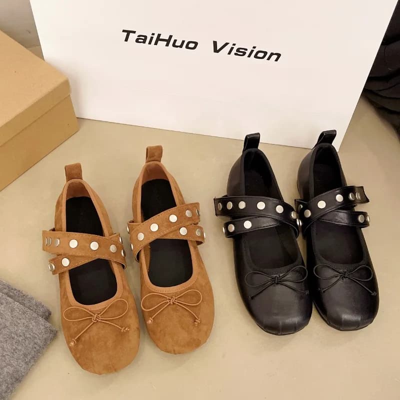 Hedvábné baletní baleríny pro ženy Lolita styl luxusní podzimní kulatá špička motýlí uzel