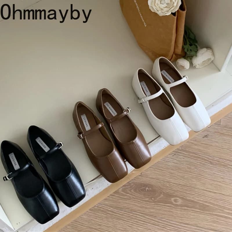 Dámské baleríny s čtvercovou špičkou Elegantní městský styl 2025 Mary Jane boty