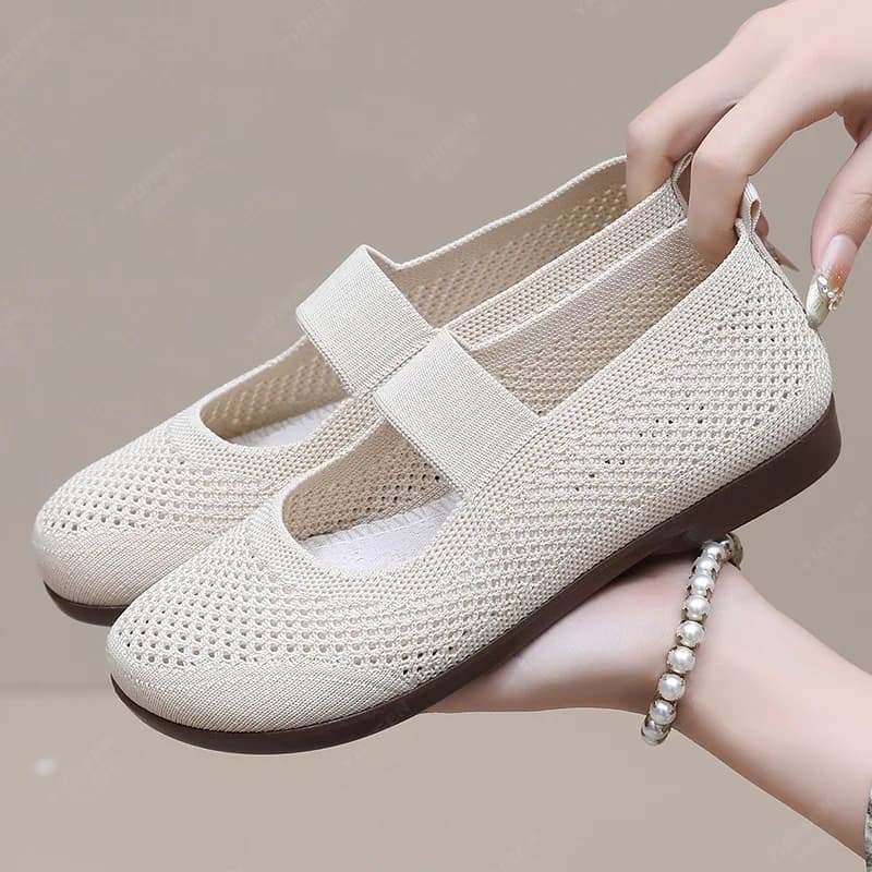 Dámské letní boty 2025 ploché lehké béžové slip on síťované