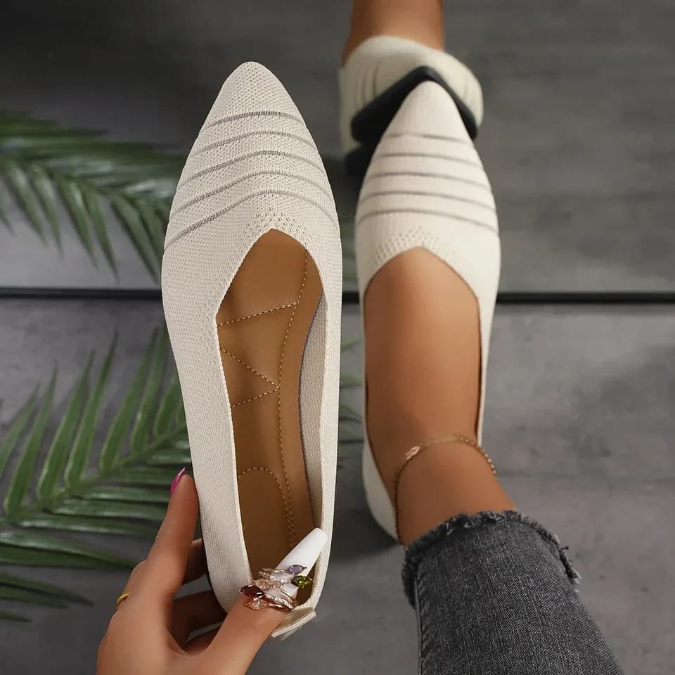 Dámské ploché slip on boty pletené prodyšné lehké venkovní baleríny se špičatým nosem