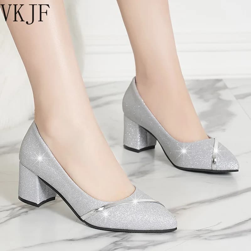 Dámské vysoké podpatky 2024 matné provedení tlustý podpatek špičatá špička univerzální boty