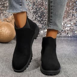 Dámské semišové kotníkové boty kulatá špička 7 cm blokový podpatek protiskluzové do práce - náhled 3