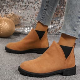Dámské semišové kotníkové boty kulatá špička 7 cm blokový podpatek protiskluzové do práce - náhled 5