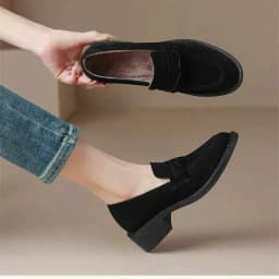 Dámské ručně vyrobené kožené ploché boty retro styl podzimní zimní semiš slip on kulatá špička - náhled 3