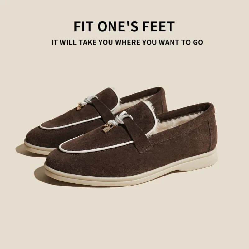 Pánské kožené slip-on mokasíny s fleece podšívkou pohodlná plochá podrážka