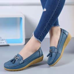 Jarní styl pro maminky dámské boty pravá kůže slip on plochý podpatek měkká podrážka velká velikost - náhled 4