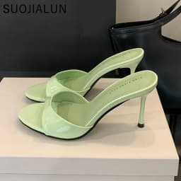 Letní dámské pantofle slip on s otevřenou špičkou elegantní tenké podpatky sandály - náhled 7
