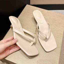 Letní dámské pantofle s otevřenou špičkou nízký podpatek pohodlné sandály městský styl - náhled 4