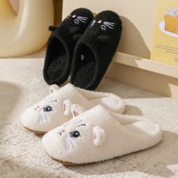 Dámské plyšové domácí pantofle s kočičím motivem na podzim a zimu neklouzavá měkká podrážka unisex - náhled 3