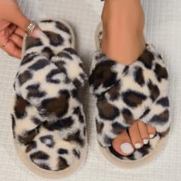 Dámské leopardí papuče teplé s kožešinou EVA protiskluzová vnitřní obuv - náhled 5
