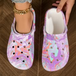 Dámské zahradní pantofle lehké nazouvací protiskluzové s tie-dye vzorem letní plážové - náhled 4