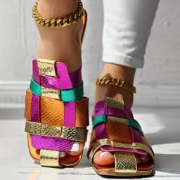 Letní dámské ploché boty s čtvercovou špičkou a výřezy barevné pohodlné - náhled 2