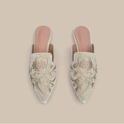 Sametové výšivkové květinové mules pro ženy elegantní boty s uzavřenou špičkou slipon - náhled 4